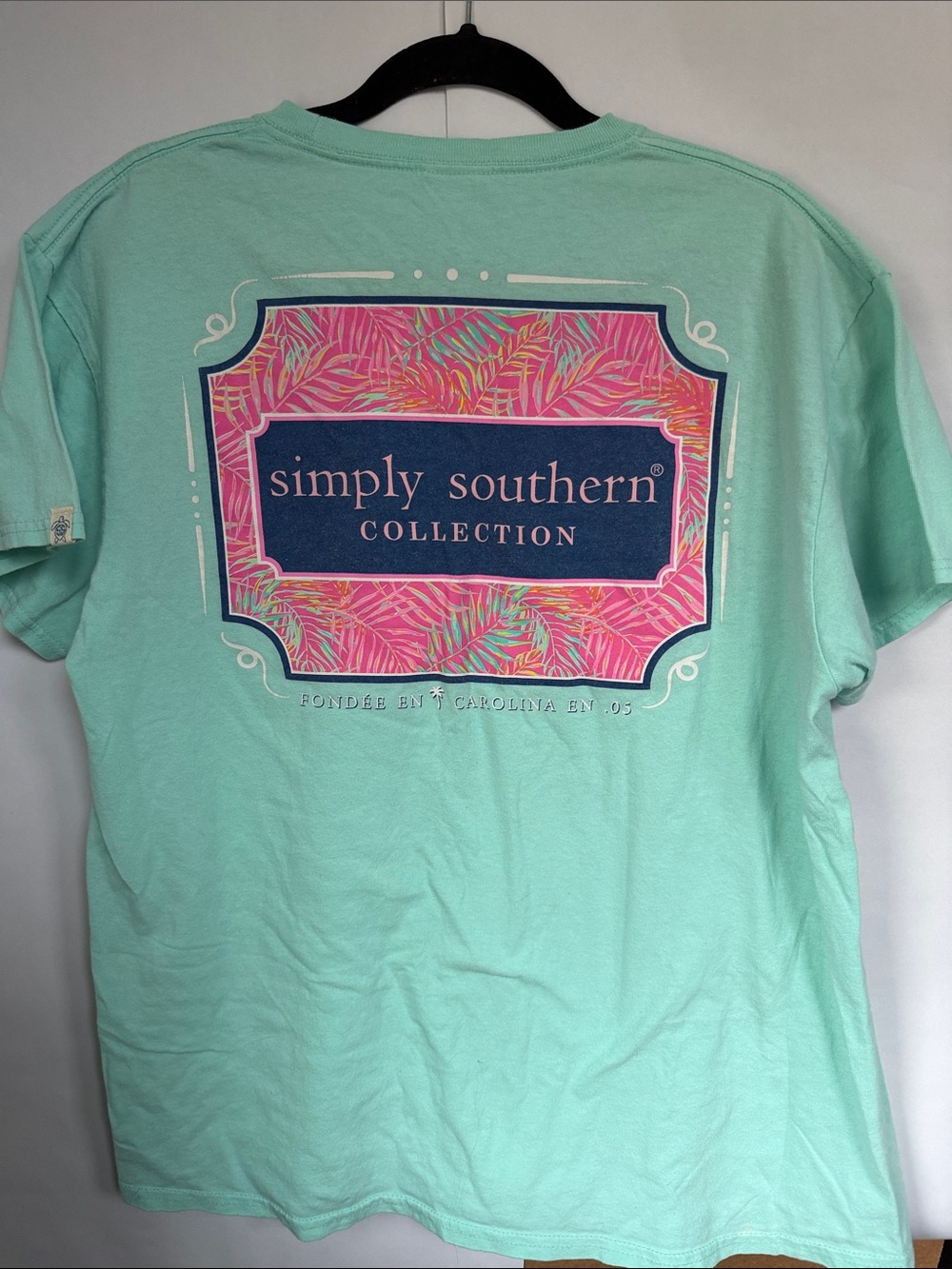 Simply Southern Mint Graphic Tee with Pink Tropical Plaque